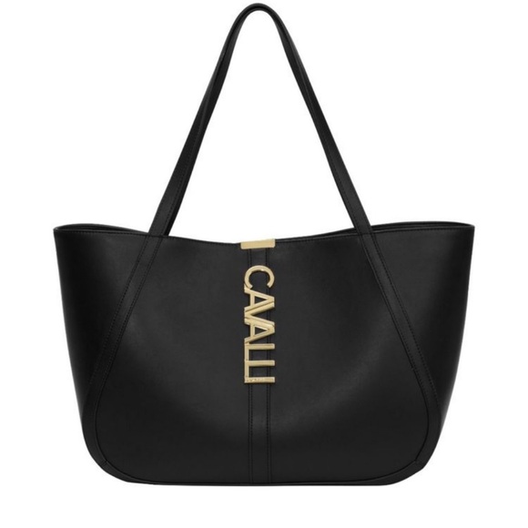 Cavalli Class Handbags - Cavalli Black Tote Bag with Gold Logo